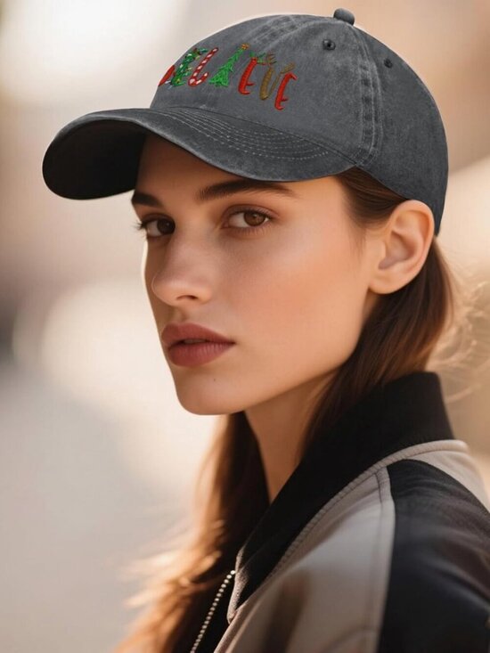 Women\'s Embroidery Adjustable Washed Distressed Casual Trucker Hat Christmas main image 6